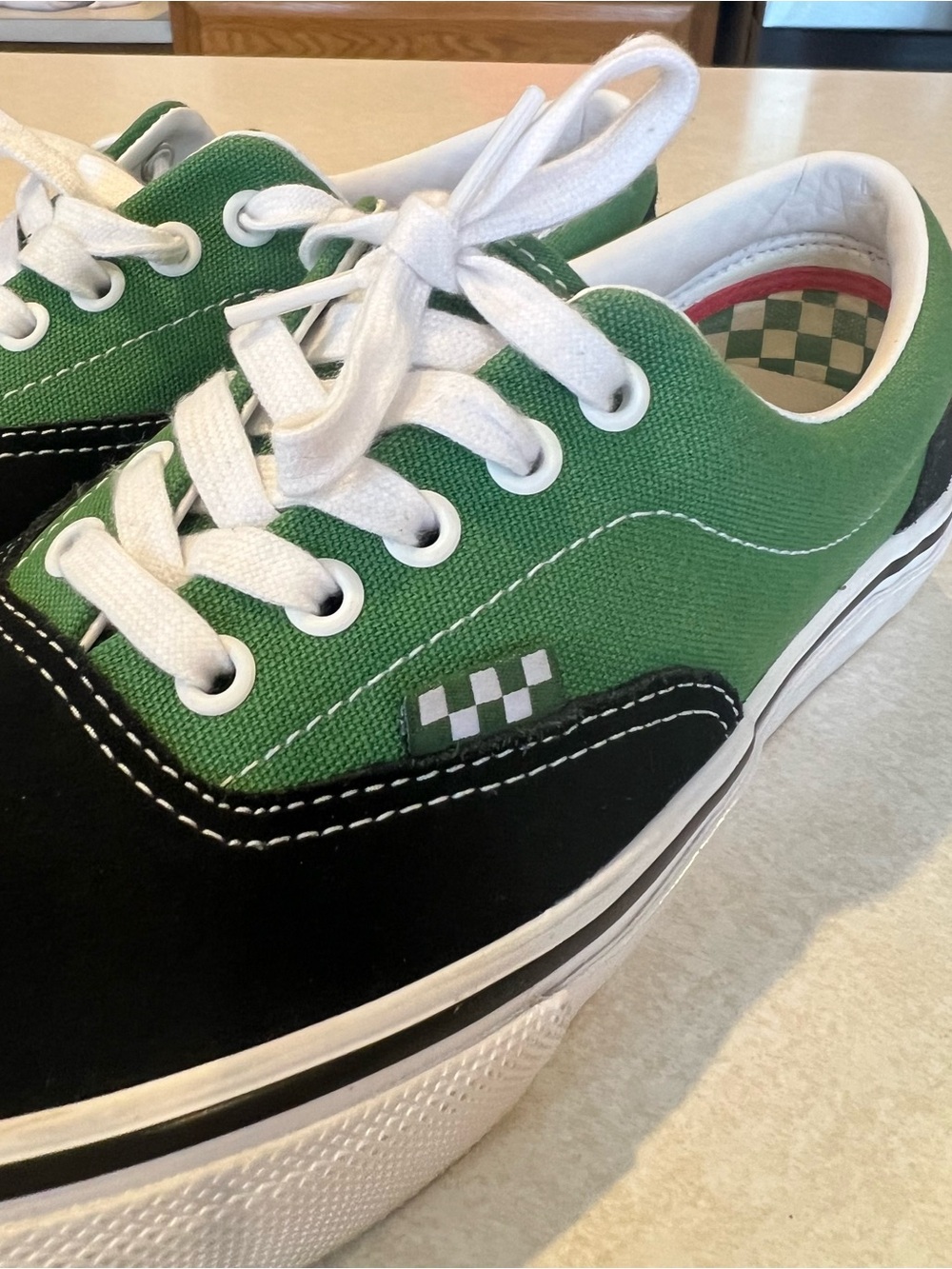 Vans Era Shoes Men’s Sz 8 Black/Green Suede & Canvas Skate Low Top Shoes, Used